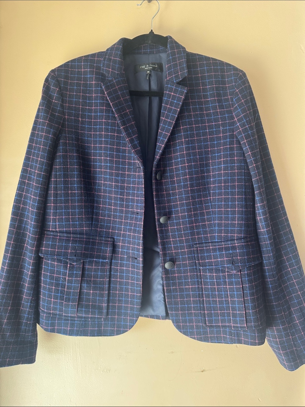 rag & bone Navy Blazer with Pink Windowpane